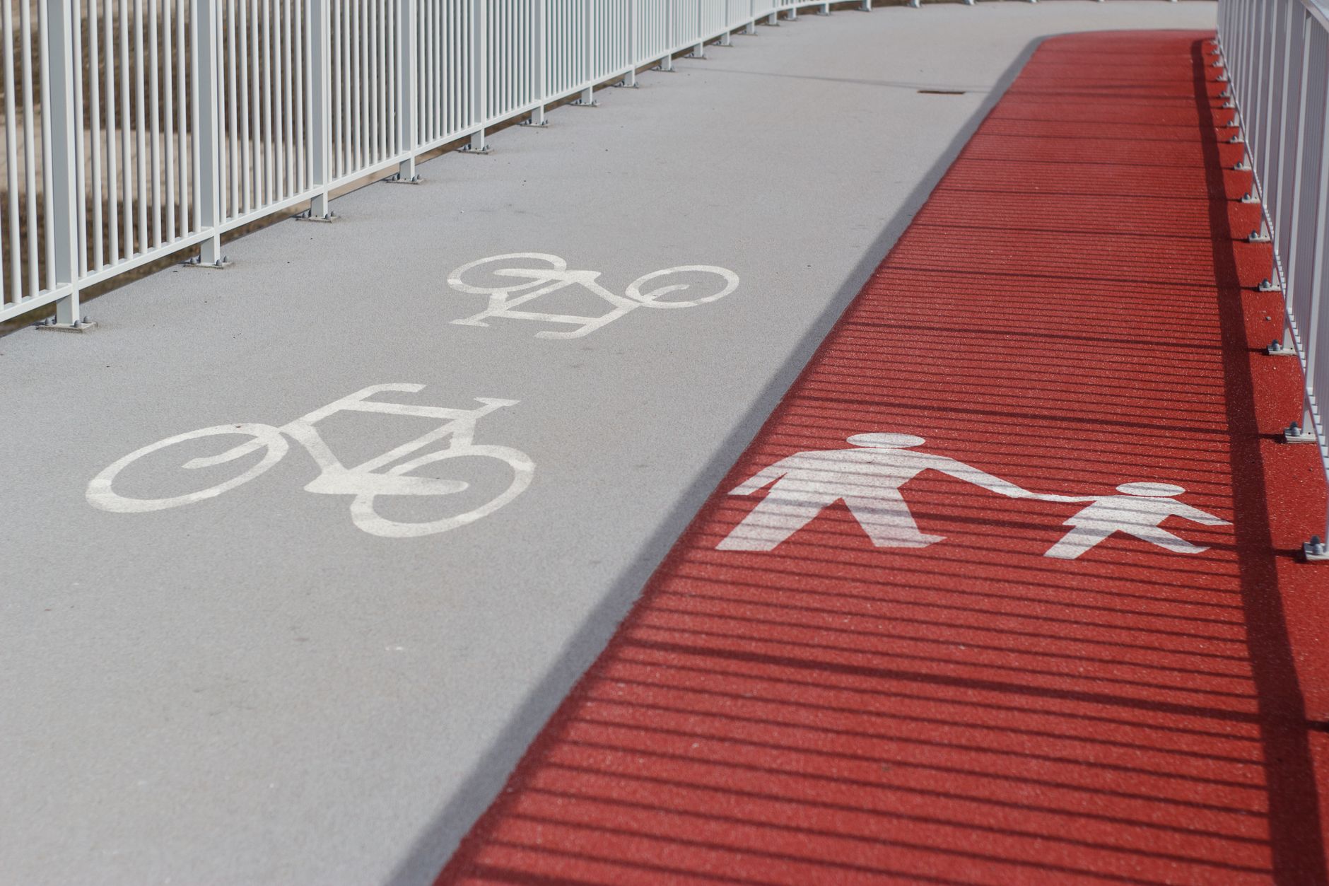 Pathway in Warsaw with designated lanes for pedestrians and cyclists